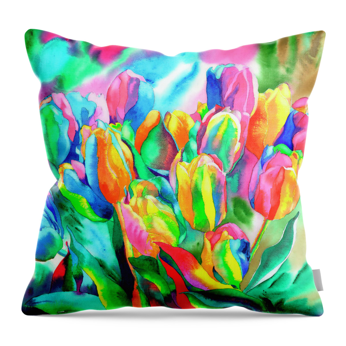Tulips Throw Pillow featuring the painting Unbridled Tulips by Xavier Francois Hussenet