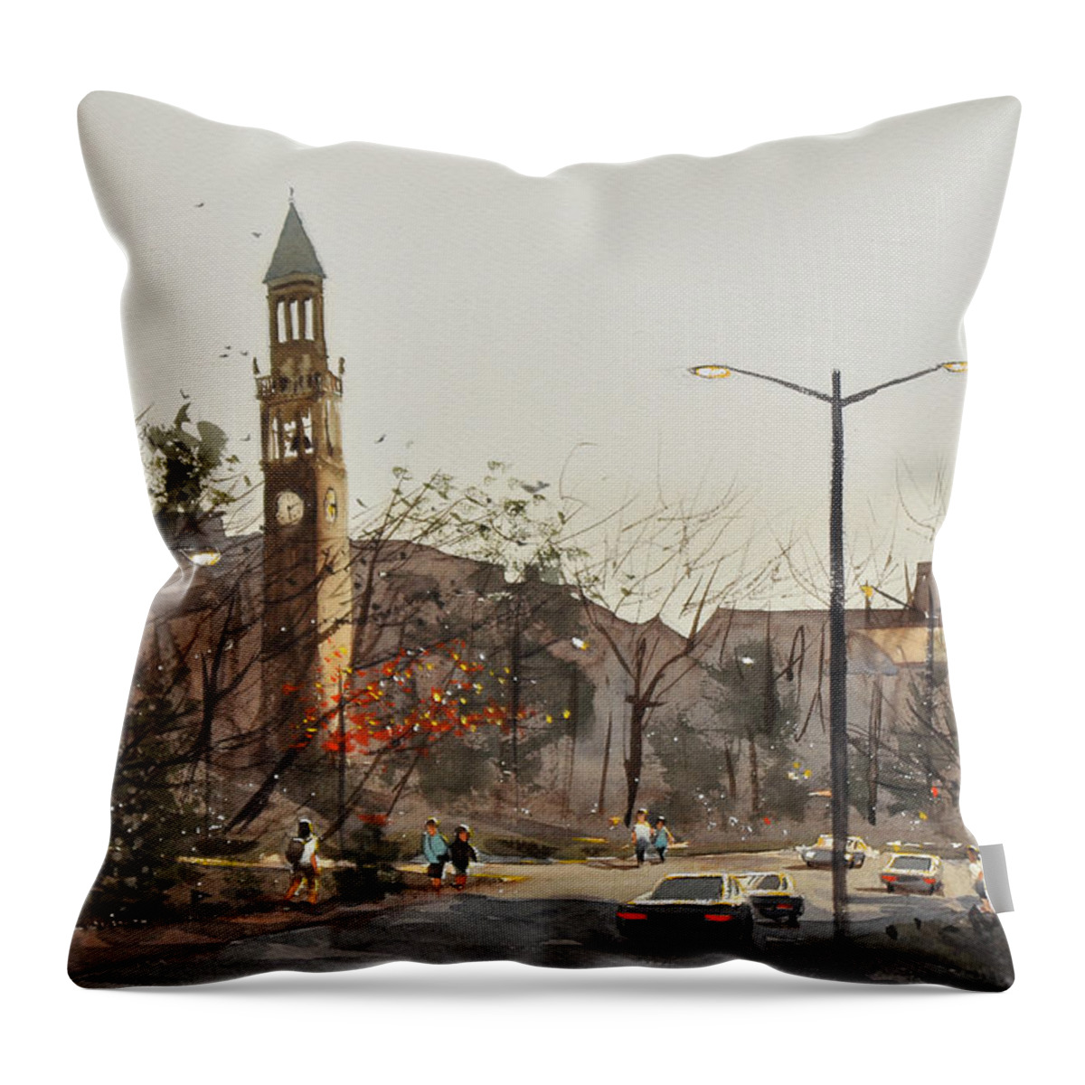 Chapel Hill Throw Pillow featuring the painting UNC Morehead-Patterson Bell Tower by Tesh Parekh