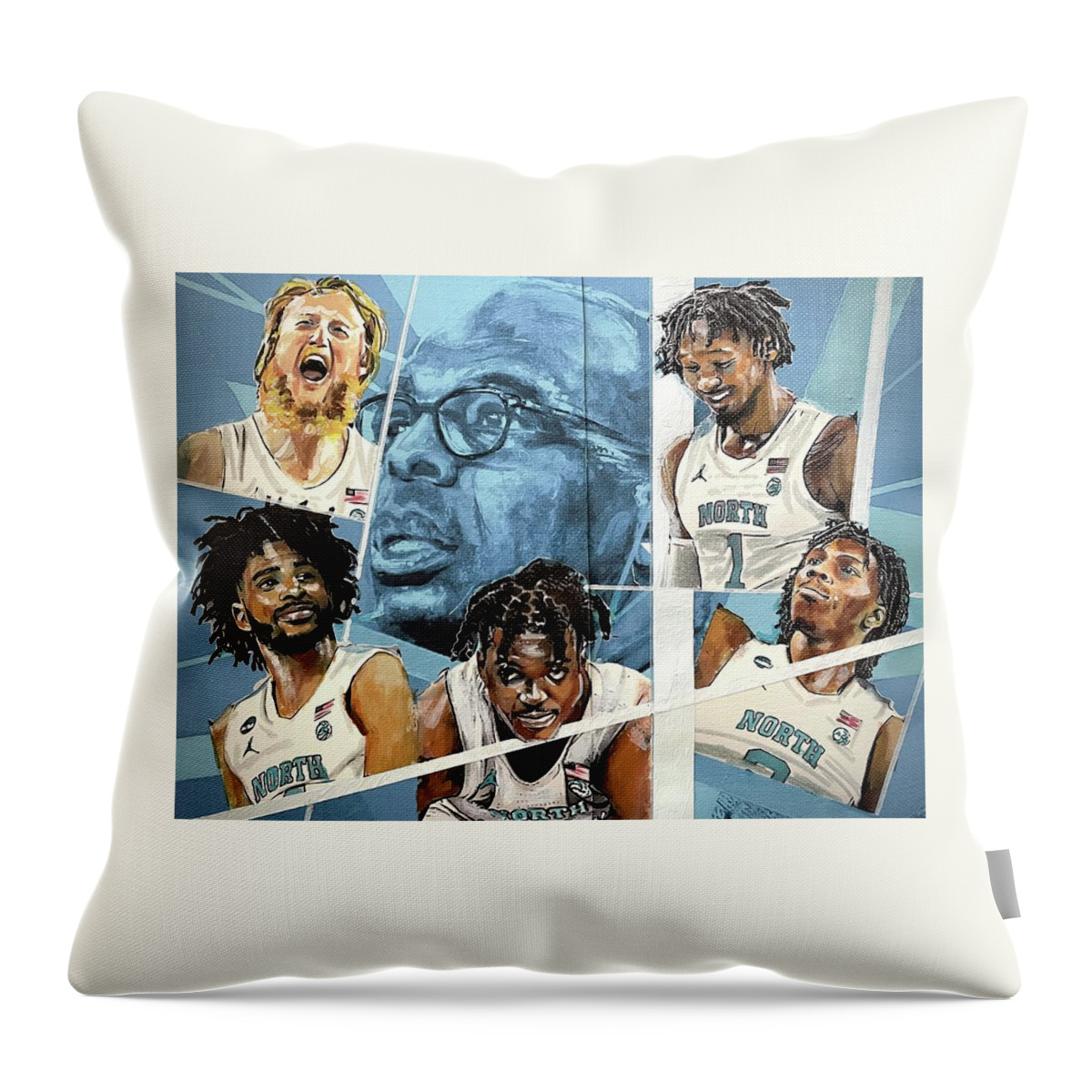 Basketball Throw Pillow featuring the painting UNC Tar Heels Basketball 2022 by Joel Tesch