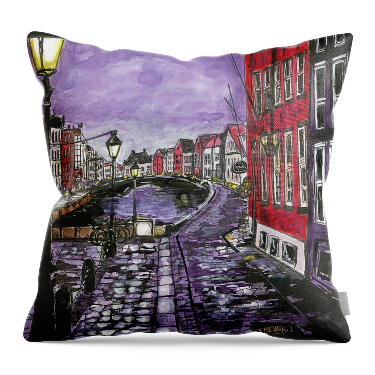 Bruges Throw Pillow featuring the painting Under a Violet Sky by Eileen Backman