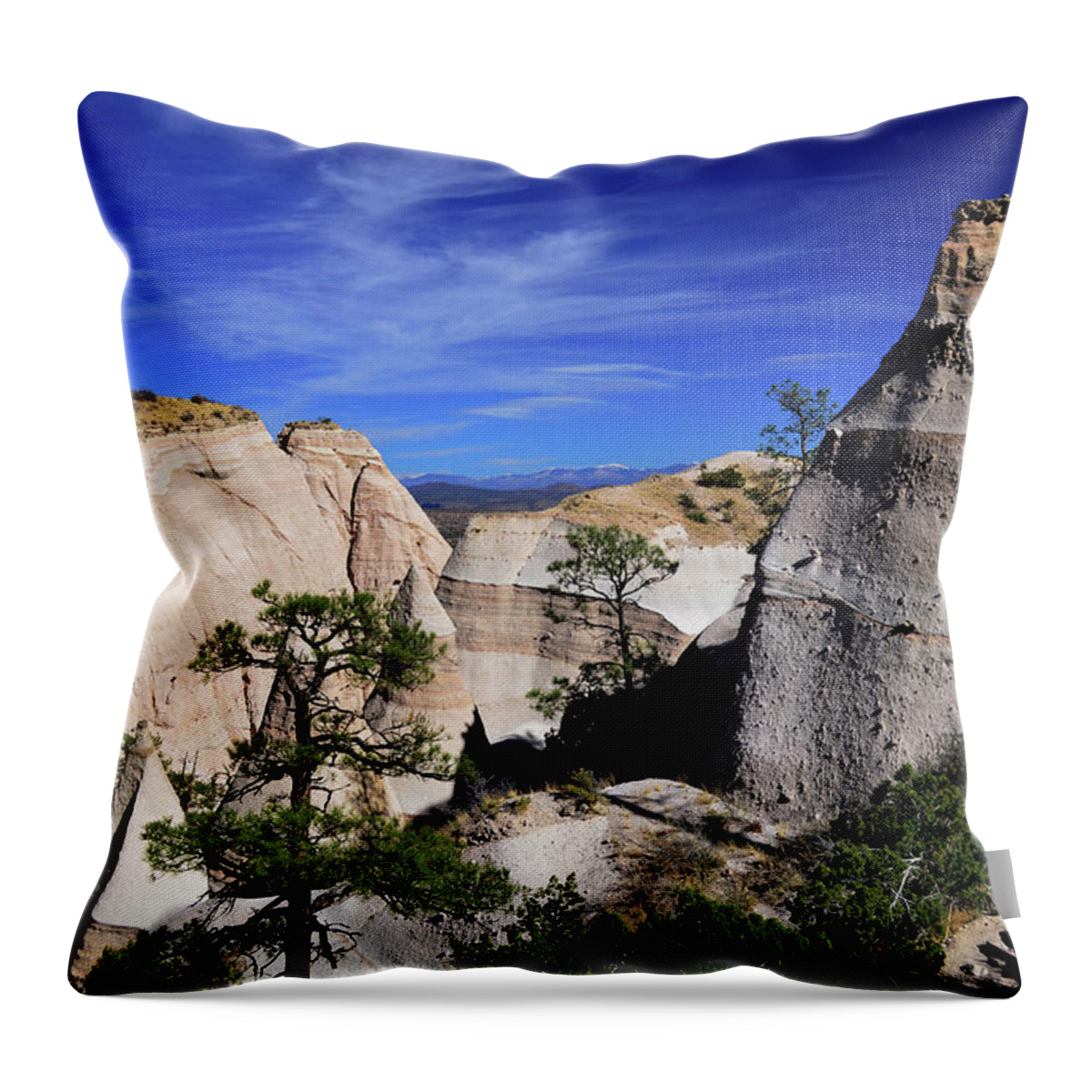 Tent Rocks Throw Pillow featuring the photograph Under Blue Sky by Segura Shaw Photography