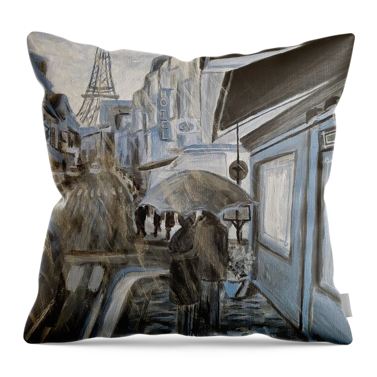 Paris Throw Pillow featuring the painting Under min paraply skal jeg holde rundt deg by C E Dill