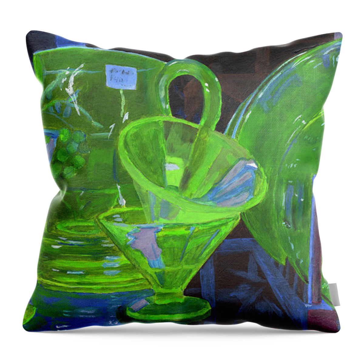 Carnival Glass Throw Pillow featuring the painting Under the Blacklight by Lynne Reichhart