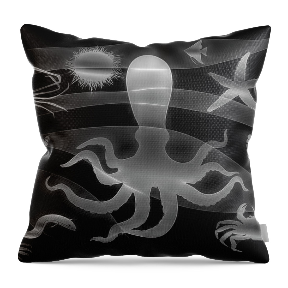Abstracts Throw Pillow featuring the digital art Under the Sea Artwork in Black and White by Debra and Dave Vanderlaan