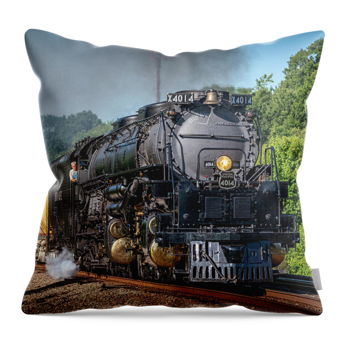 Railroad Throw Pillow featuring the photograph Union Pacific 4014 northbound at Jacksonville AR by Jim Pearson