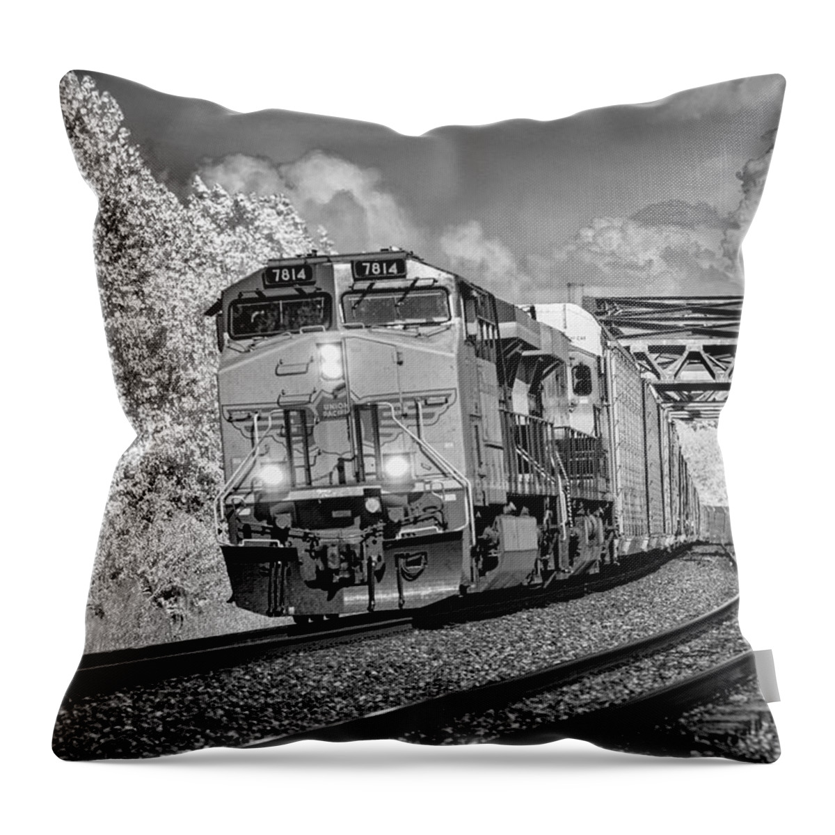 Railroad Throw Pillow featuring the photograph Union Pacific 7814 at Brewerville IL by Jim Pearson