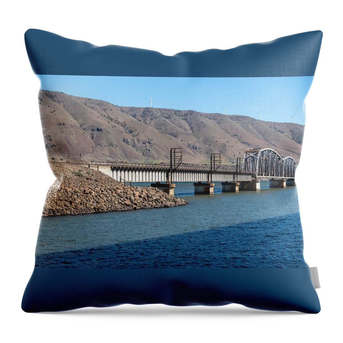 Union Pacific Crosses John Day River Throw Pillow featuring the photograph Union Pacific Crosses John Day River by Tom Cochran