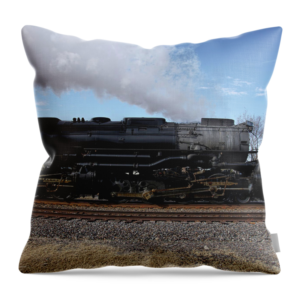 Steam Throw Pillow featuring the photograph Union Pacific Steam Engine aka by Alan Hutchins