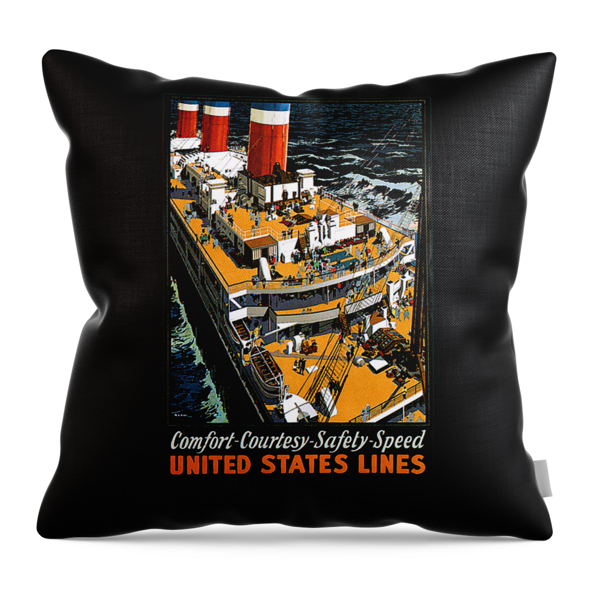 United States Throw Pillow featuring the painting United States Lines Travel Poster 1920s by Unknown