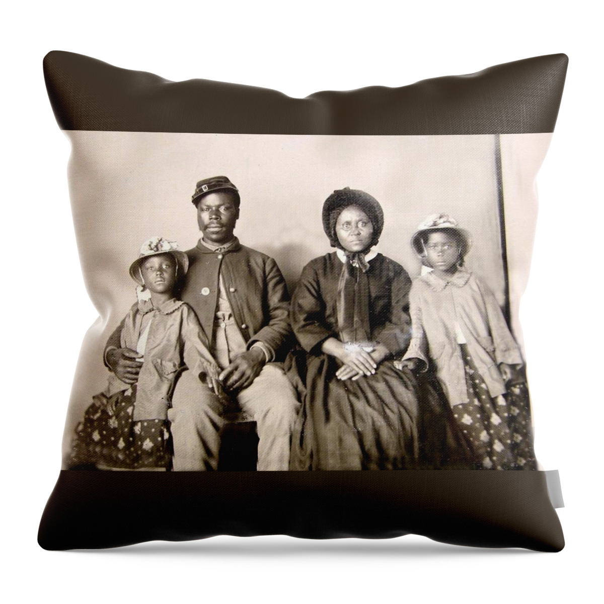 Black Americana Throw Pillow featuring the photograph African American Union Soldier Family, 1864 by Kim Kent