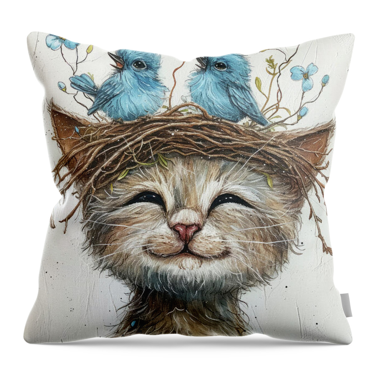 Cat Throw Pillow featuring the painting Unlikely Friends by Tina LeCour