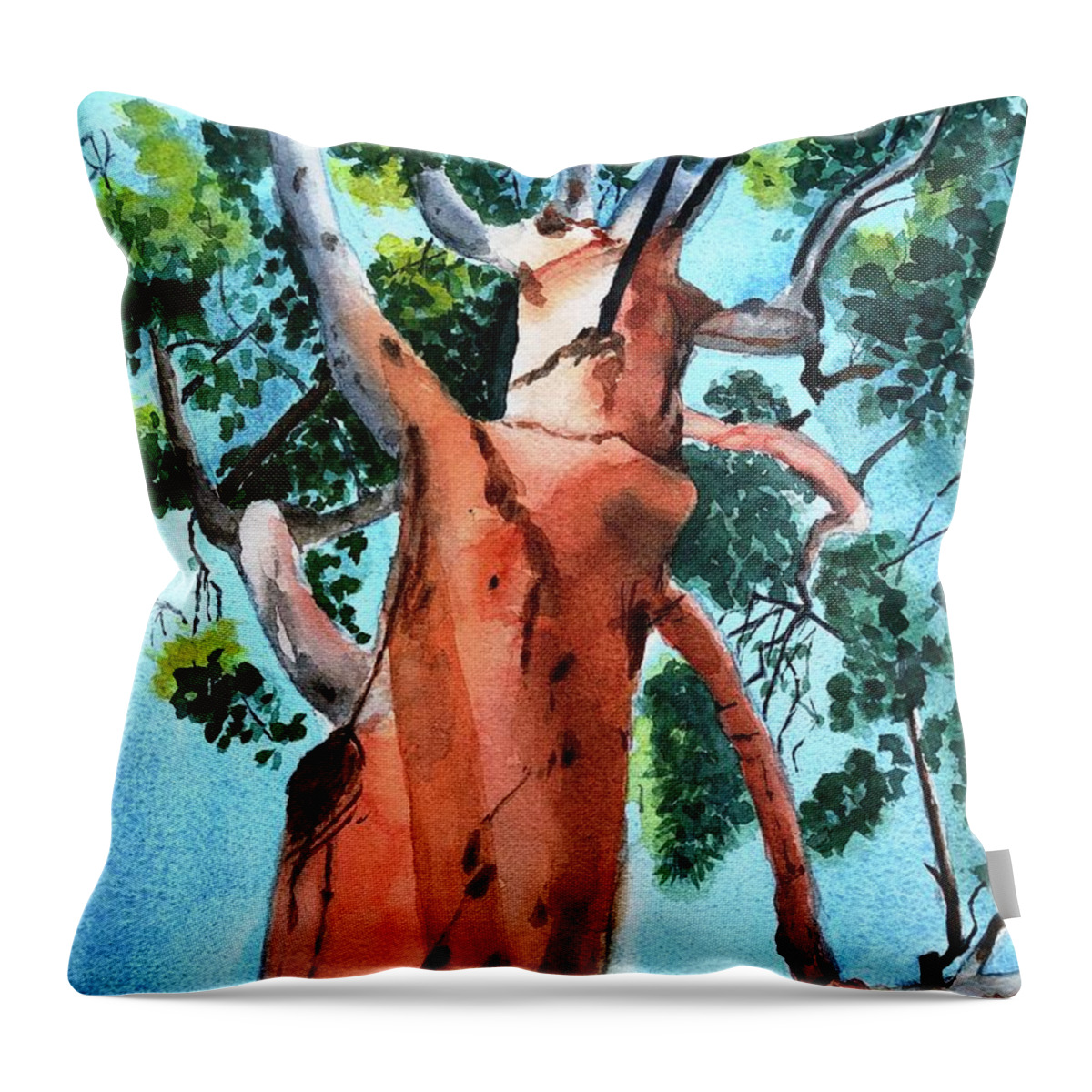 Gumtree Throw Pillow featuring the painting Up a Gum Tree by Vicki B Littell