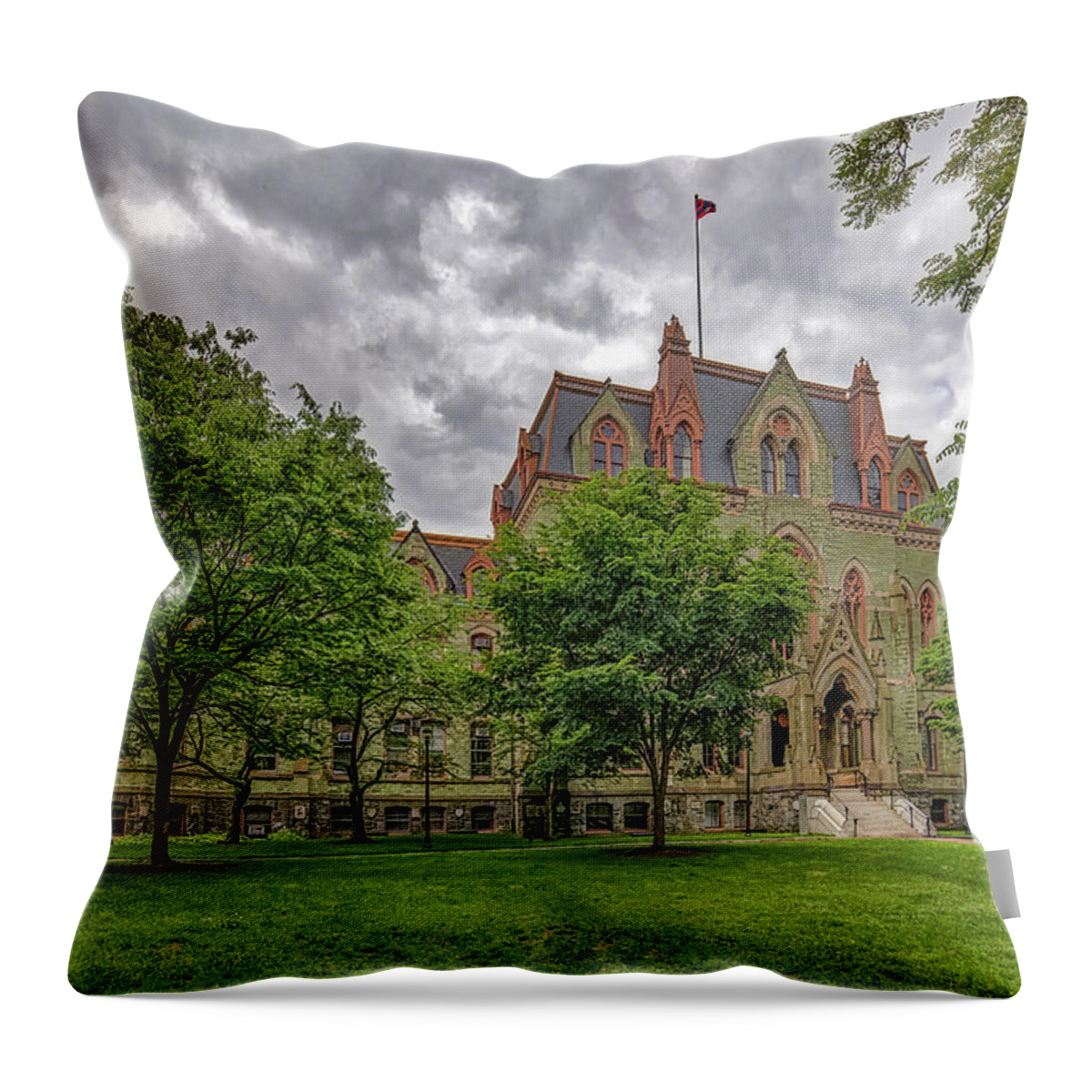 University Of Pennsylvania Throw Pillow featuring the photograph UPenn College Hall by Susan Candelario