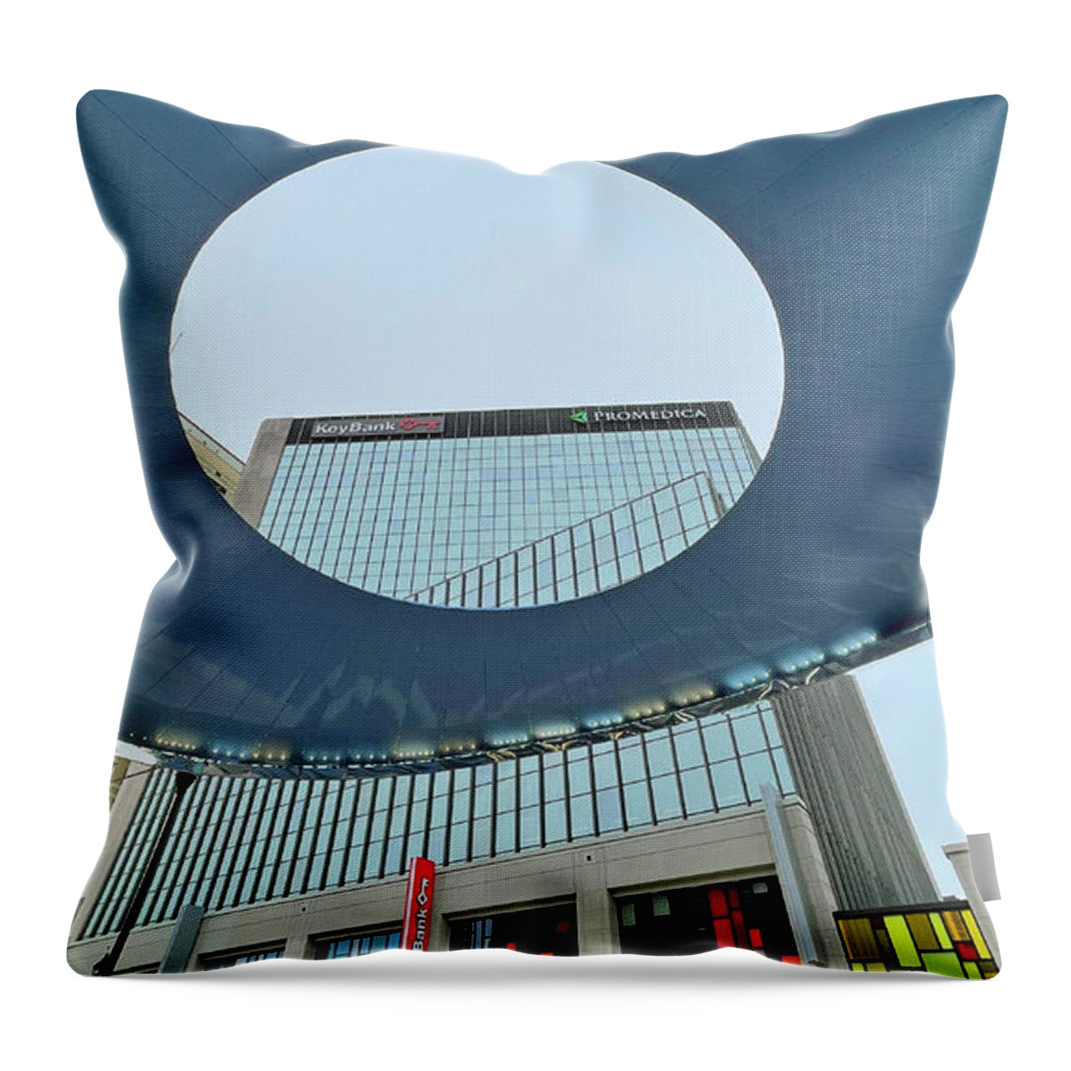 Upon Reflection Throw Pillow featuring the photograph Upon Reflection Artwork Downtown Toledo Ohio 4394 by Jack Schultz
