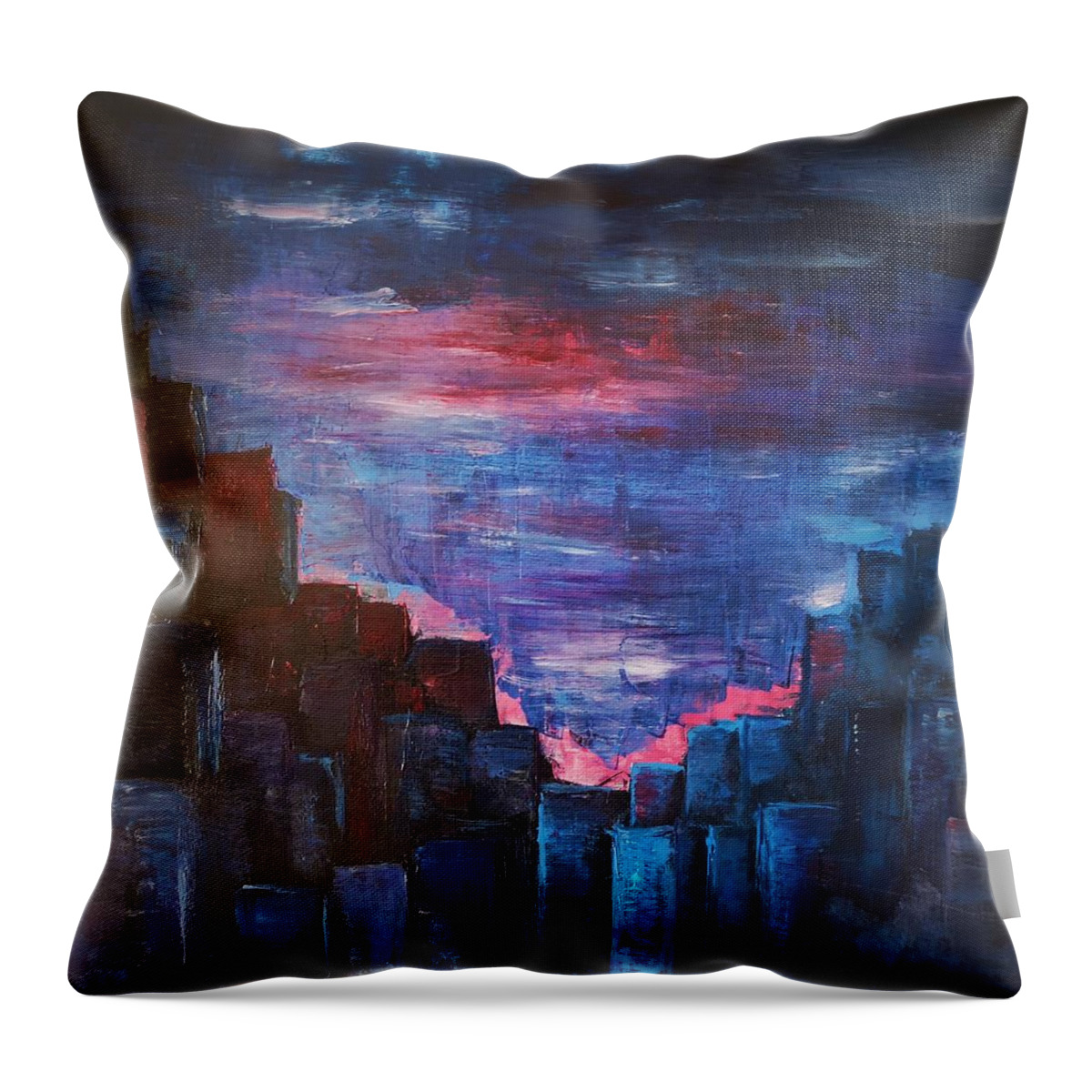 Original Painting Throw Pillow featuring the painting Urban Dawn by Jarek Filipowicz