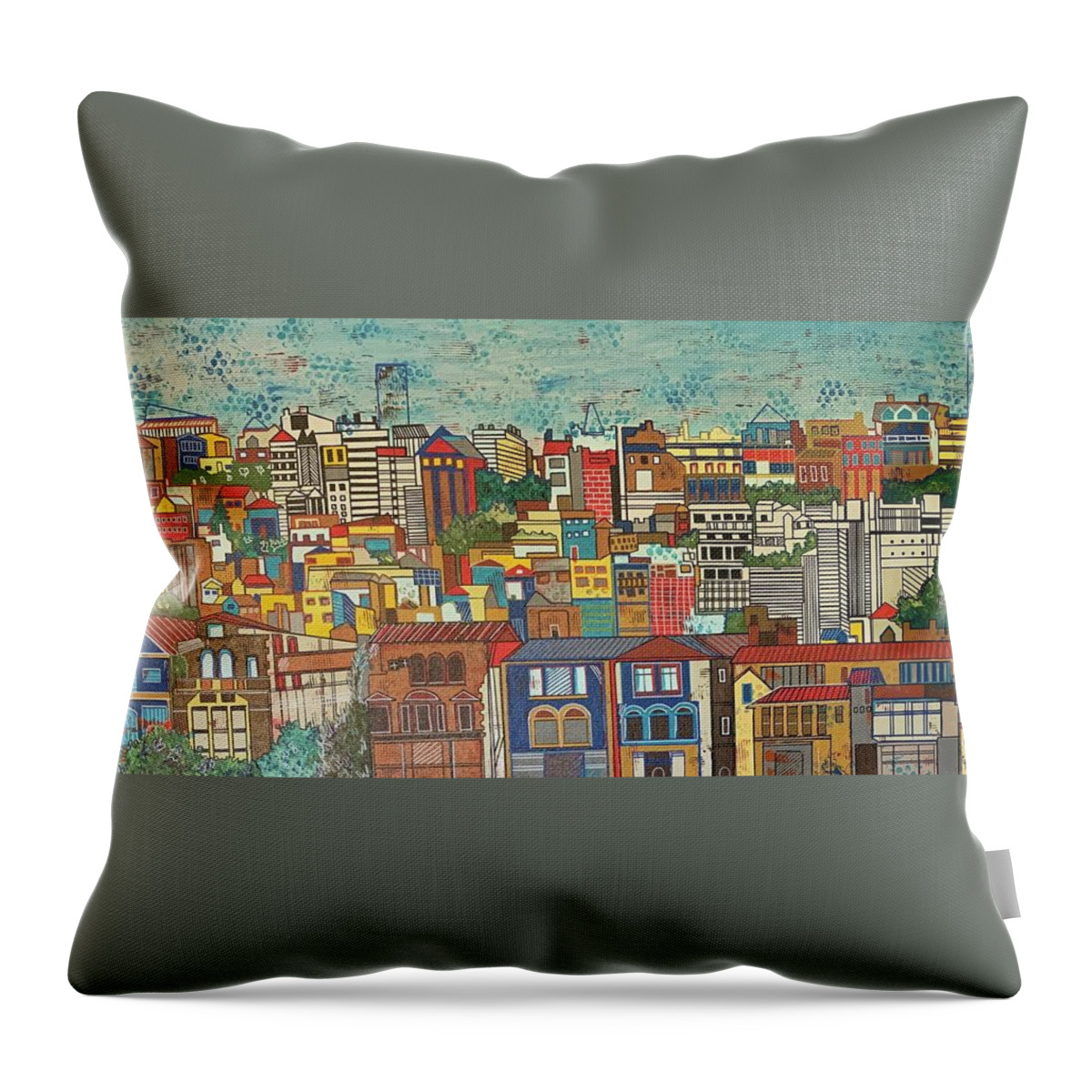 Cityscape Throw Pillow featuring the painting Urban Tranquility by Raji Musinipally