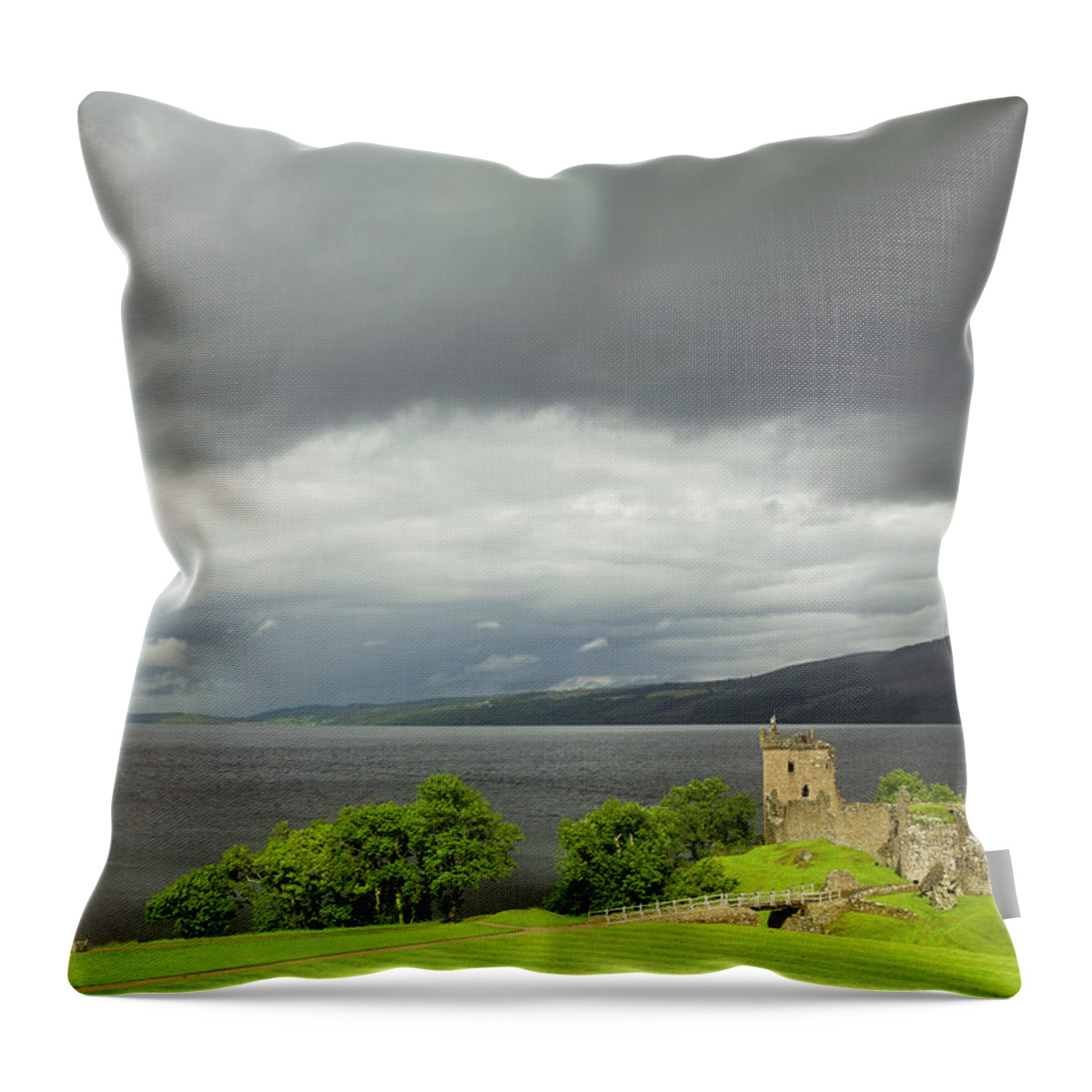 Urquhart Castle Throw Pillow featuring the photograph Urquhart Castle and Loch Ness by Ian Good