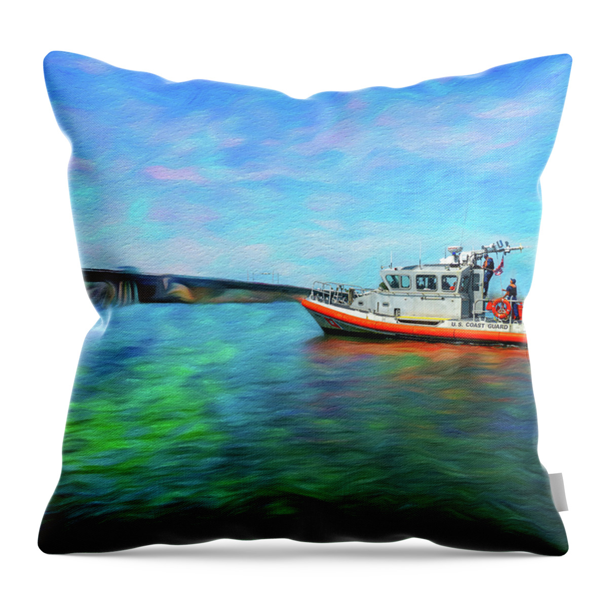 Us Coast Guard Throw Pillow featuring the photograph US CoastGuard Cortez DrawBridge 1596 by Rolf Bertram