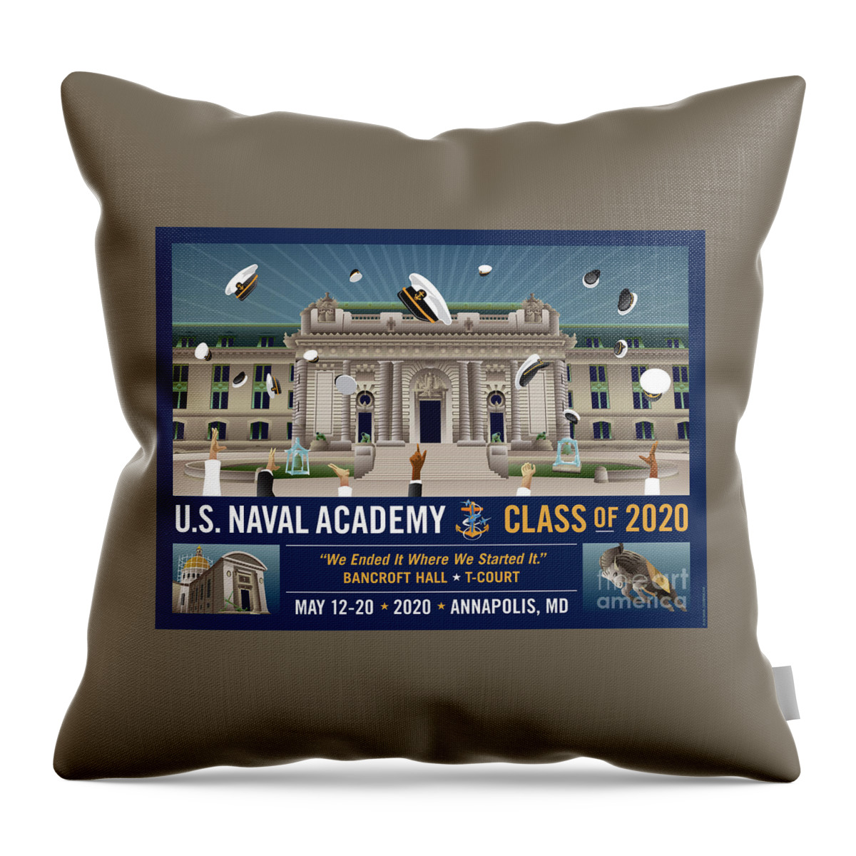 Usna Throw Pillow featuring the digital art USNA Class of 2020 Bancroft Hall T Court Celebration by Joe Barsin