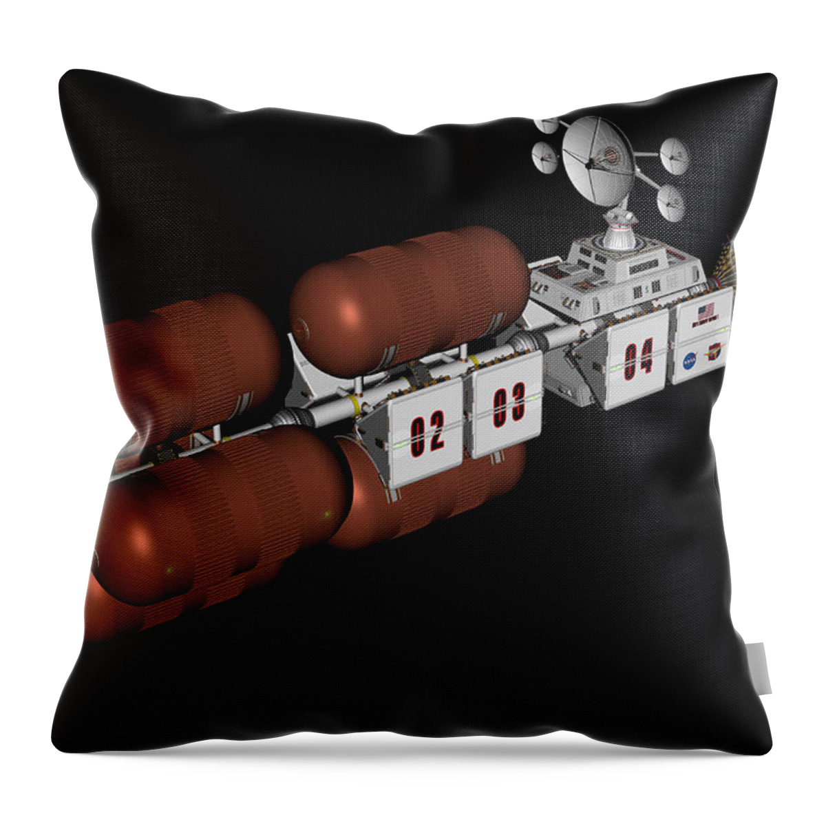 Modeling Throw Pillow featuring the digital art USS Hermes1 fuel tanks and com section by David Robinson