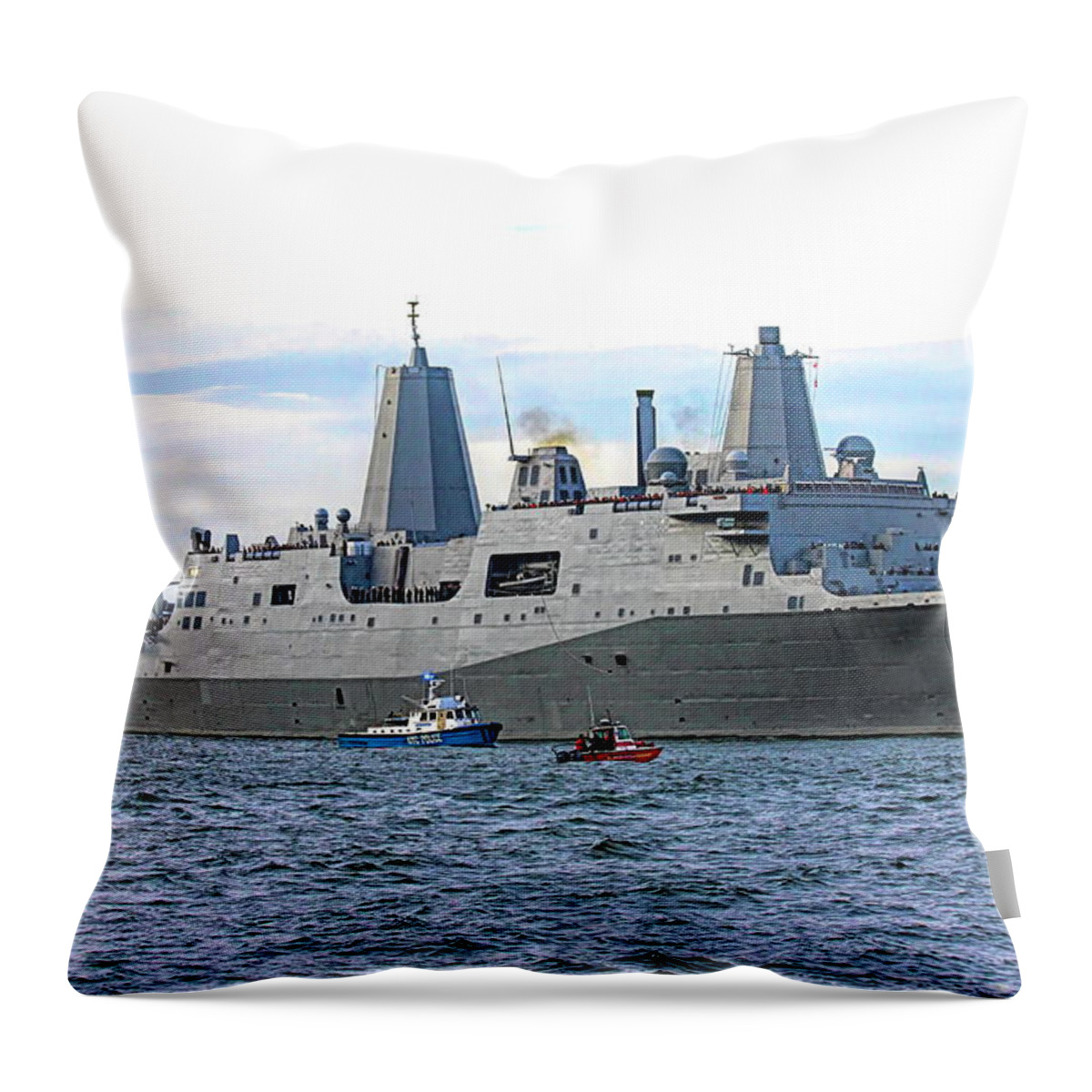 Us Navel Vessel Throw Pillow featuring the photograph USS New York by Bob Kopprasch