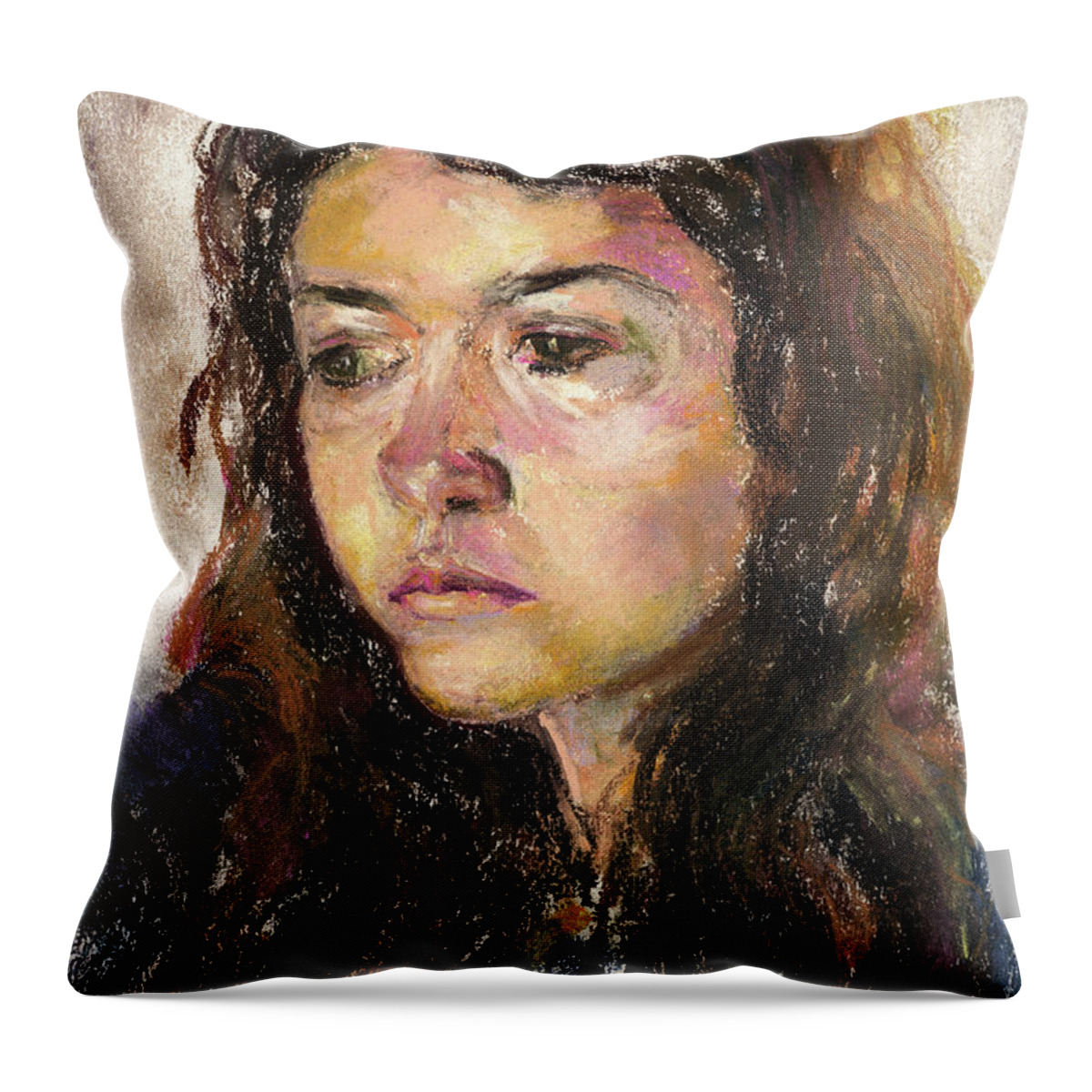 Barbarapommerenke Throw Pillow featuring the pastel Uta Drawing, 2021 by Barbara Pommerenke