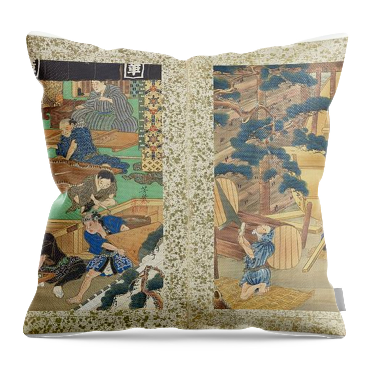 Utagawa Yoshiiku (1833–1904) Artisans And Events Of The Twelve Months 3 Throw Pillow featuring the painting Utagawa Yoshiiku by Artistic Rifki