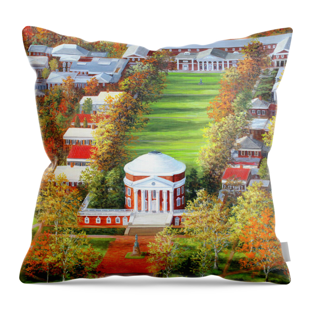 Uva Throw Pillow featuring the painting UVA Rotunda and Lawn by Guy Crittenden