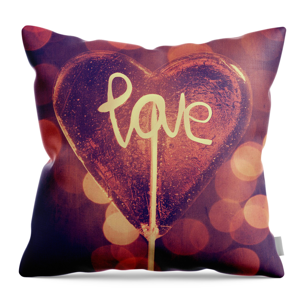 Lollipop Throw Pillow featuring the photograph Valentine Heart Candy with bokeh background by Jelena Jovanovic