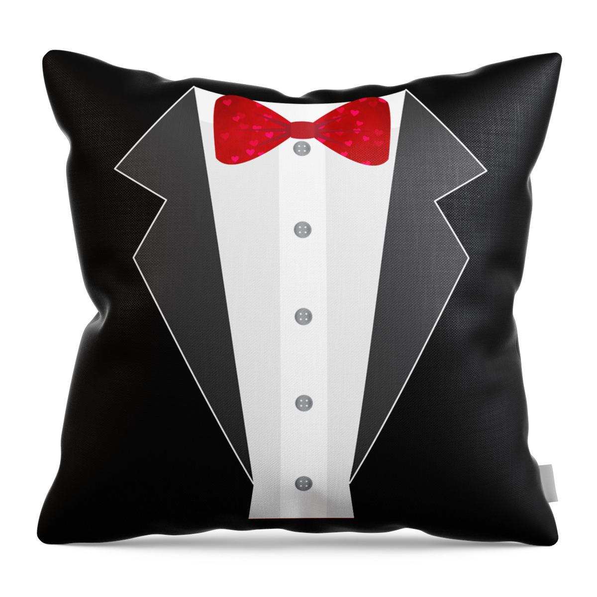 Cool Throw Pillow featuring the digital art Valentines Day Heart Bow Tie Tuxedo Costume by Flippin Sweet Gear