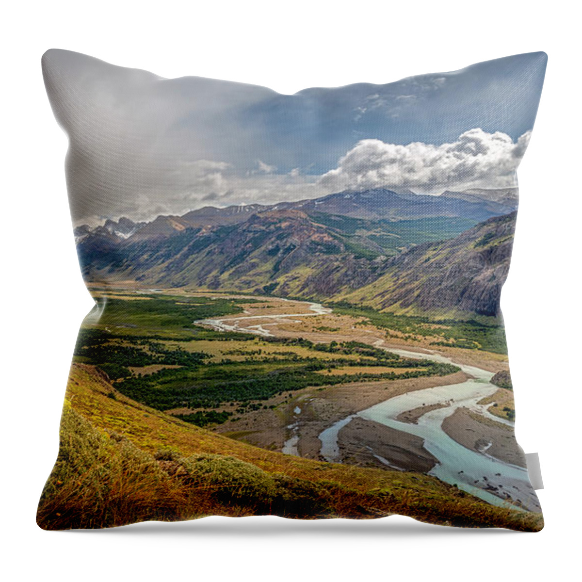 Andes Throw Pillow featuring the photograph Valley of the rio de las vueltas El Chalten by Henri Leduc