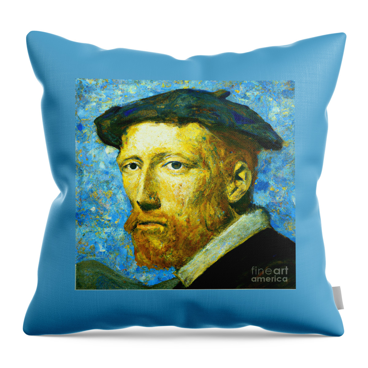  Throw Pillow featuring the mixed media Van Gogh by Bencasso Barnesquiat