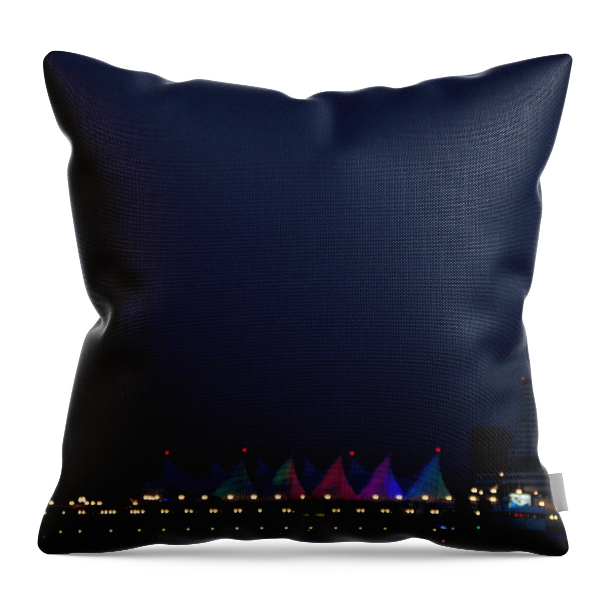 Night Throw Pillow featuring the photograph Vancouver at Night Canada Place by James Cousineau