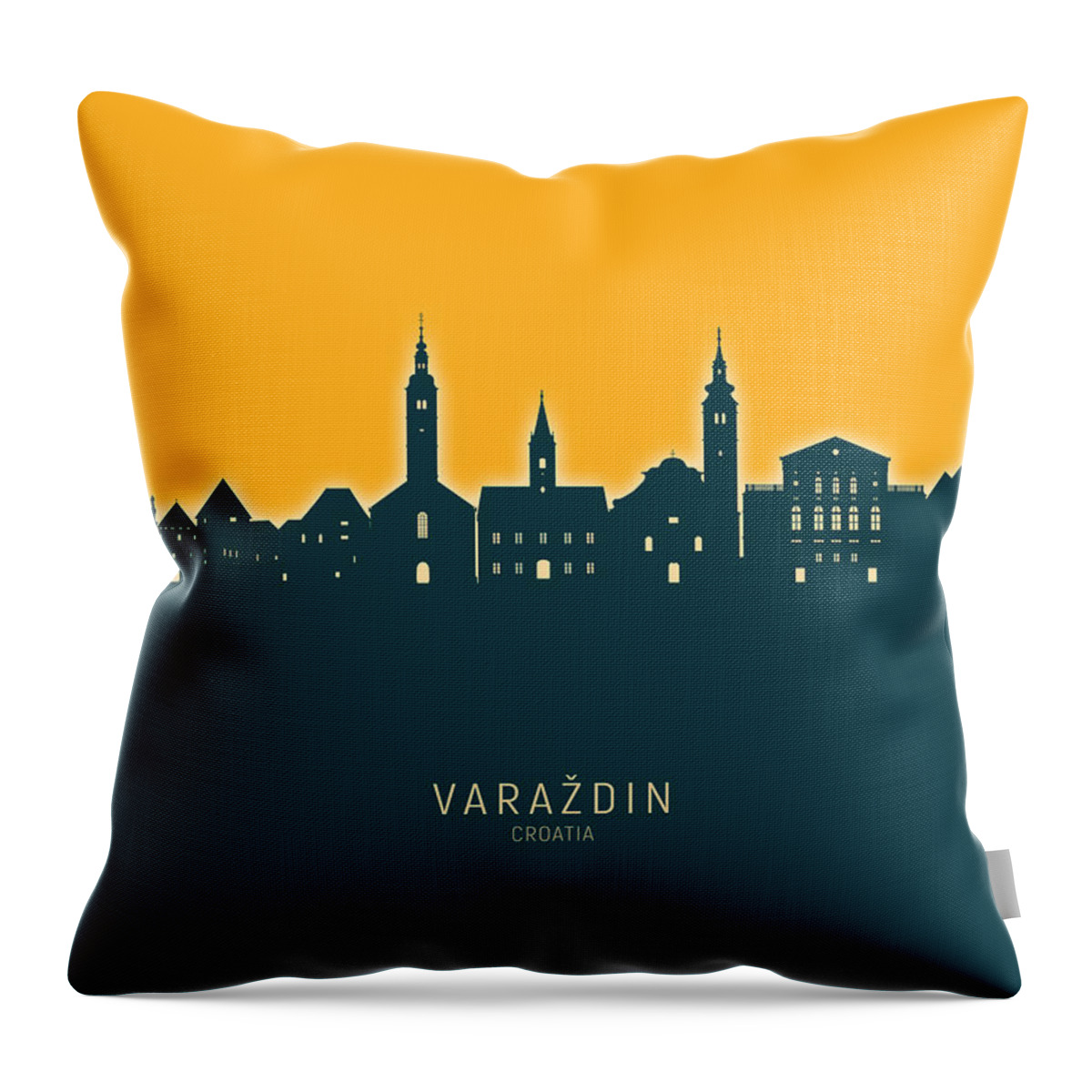 Varaždin Throw Pillow featuring the digital art Varazdin Croatia Skyline #48 by Michael Tompsett