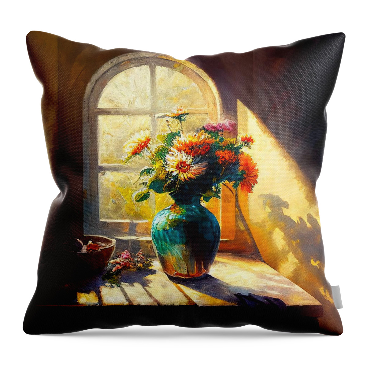 Vase Throw Pillow featuring the painting Vase of Flowers No.3 by My Head Cinema