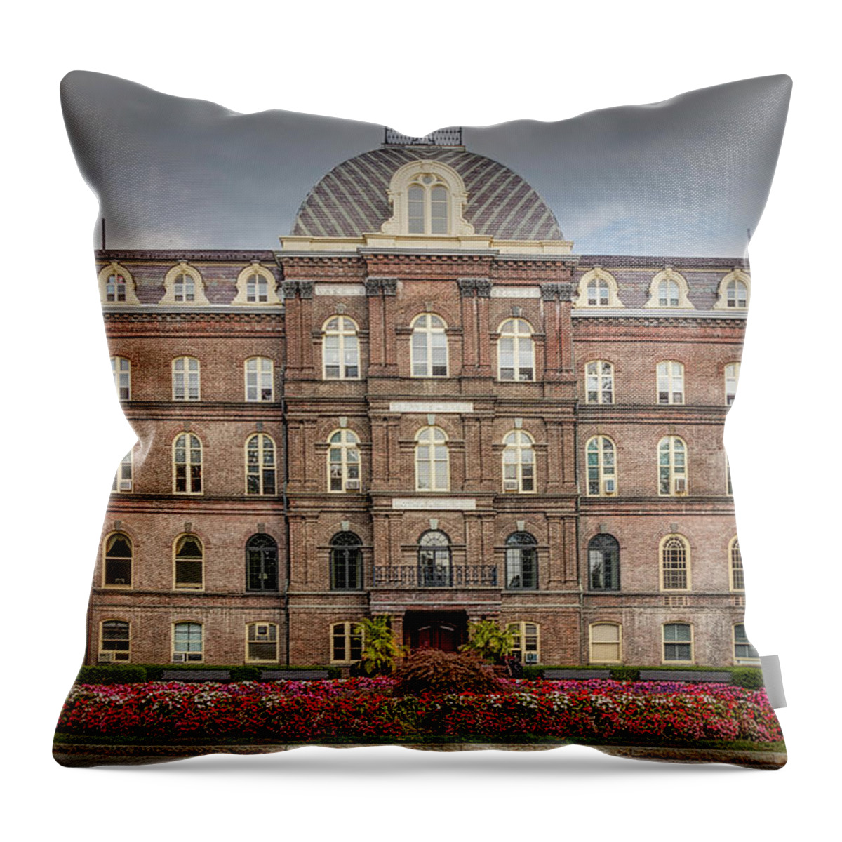 Vassar College Throw Pillow featuring the photograph Vassar College Main Building by Susan Candelario