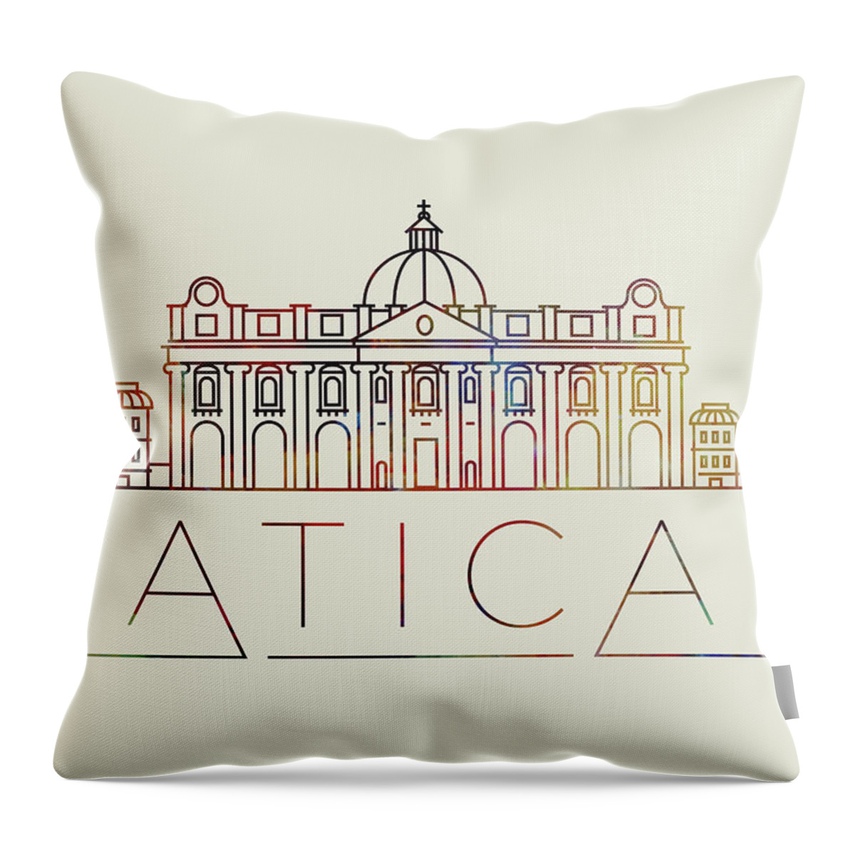 Vatican Throw Pillow featuring the mixed media Vatican Thin Line City Skyline Fun Colorful Art Series by Design Turnpike