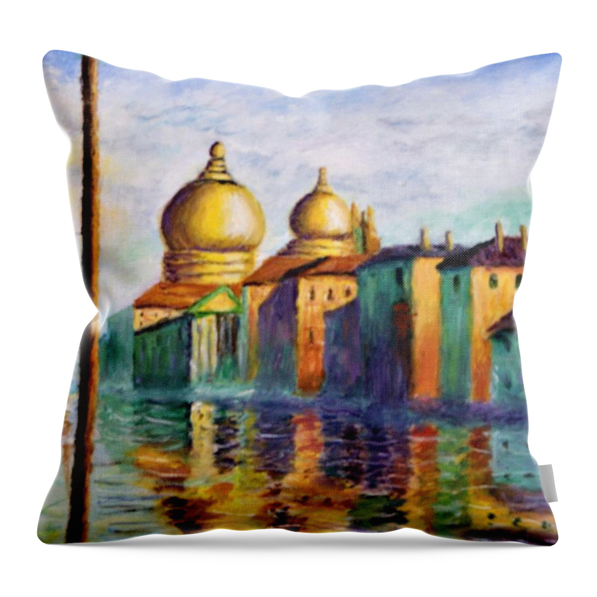 Landscape Throw Pillow featuring the painting VENEZIA after Monet by Gregory Dorosh
