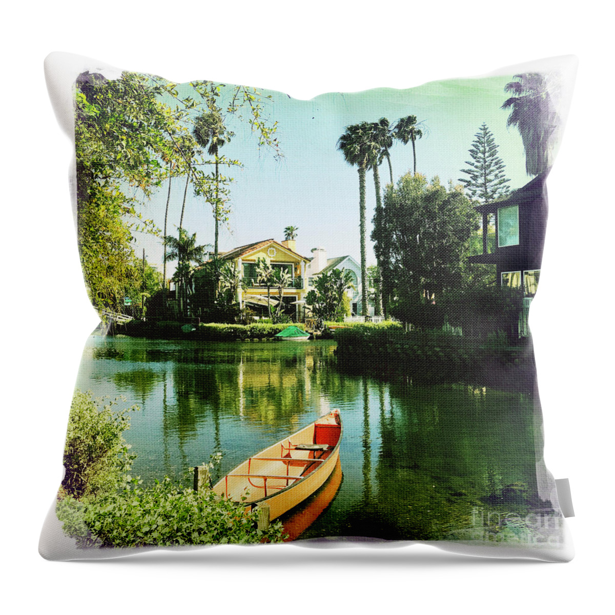 Venice Canals Kayak Throw Pillow featuring the photograph Venice Canals Kayak by Nina Prommer