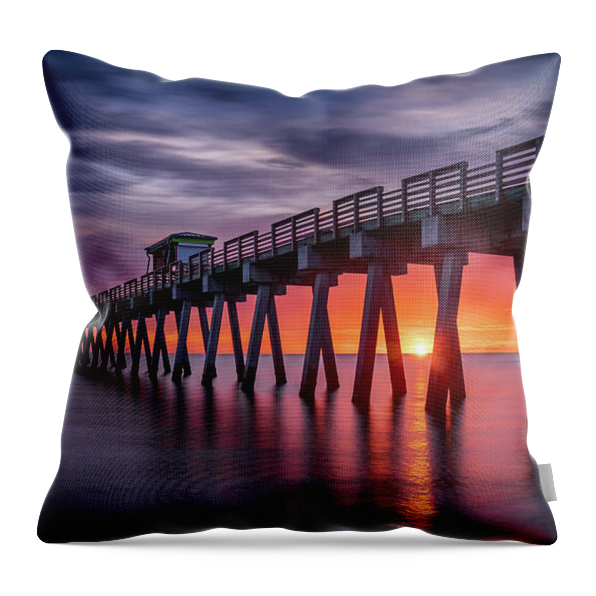Brohard Park Throw Pillow featuring the photograph Venice Fishing Pier Sunset, Florida by Liesl Walsh
