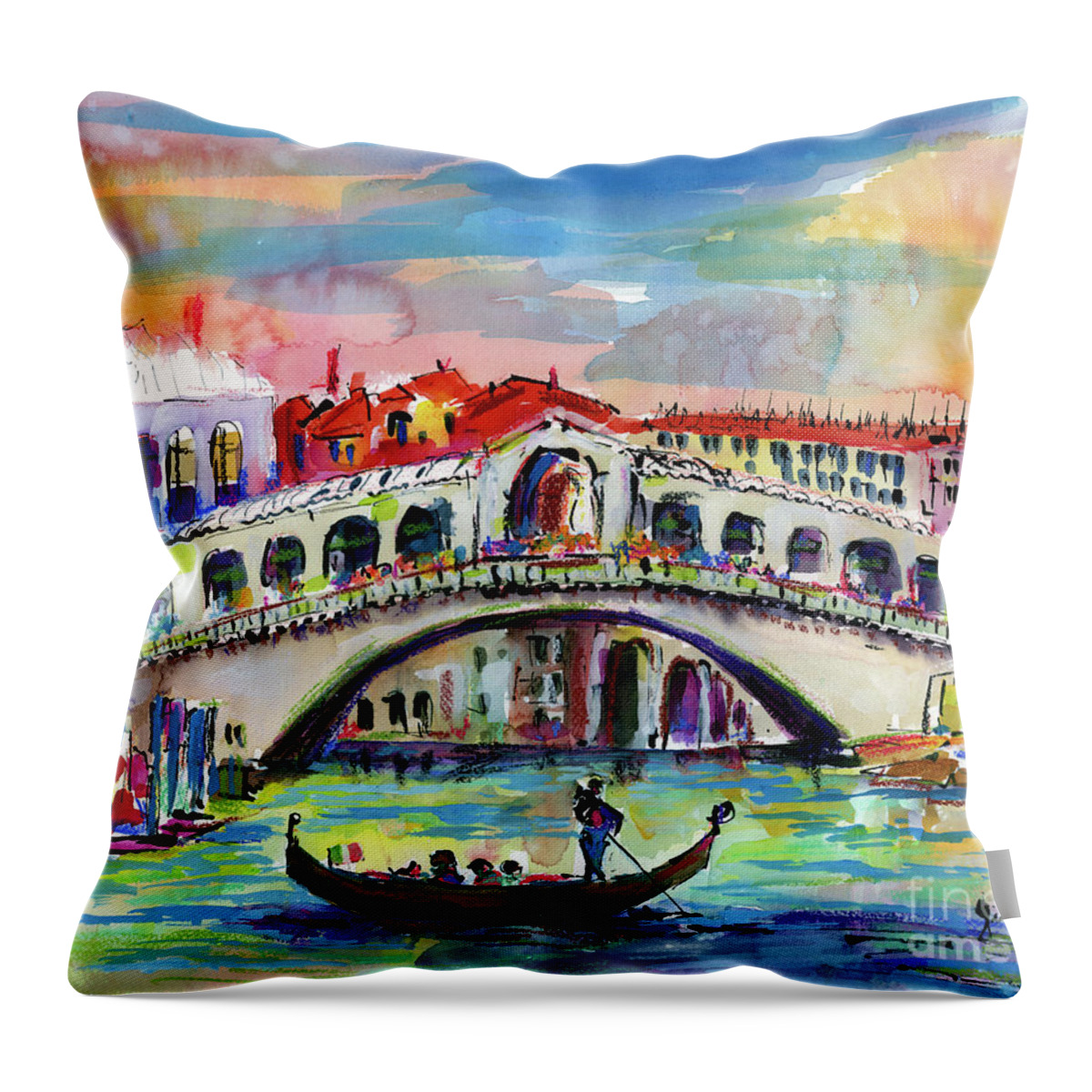 Venice Italy Throw Pillow featuring the painting Venice Italy Sparkling Summer Day by Ginette Callaway