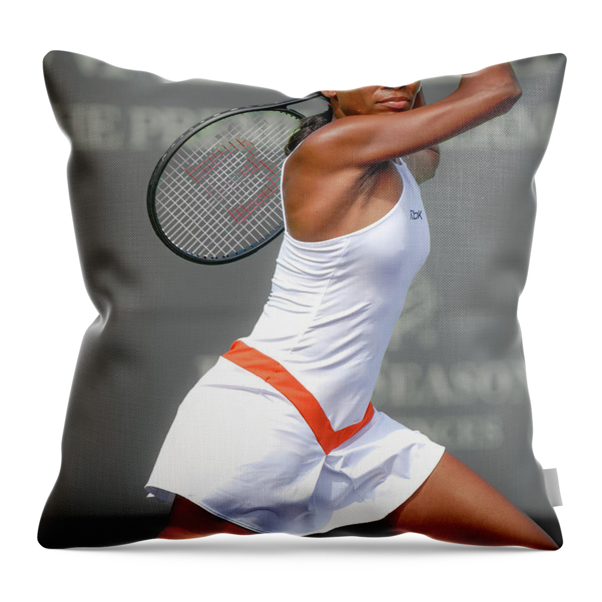 Venus Williams At The 2007 Sony Ericsson Ope In Miami Throw Pillow featuring the photograph Venus Williams by Lou Novick