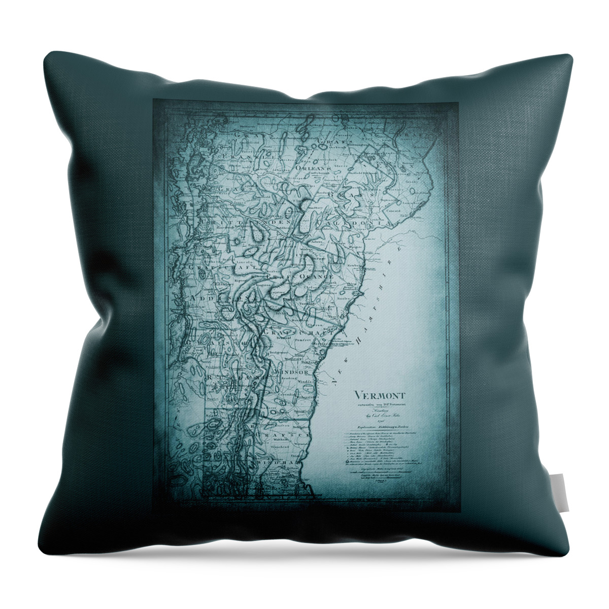 Vermont Map Throw Pillow featuring the photograph Vermont Antique Map 1796 Blue by Carol Japp