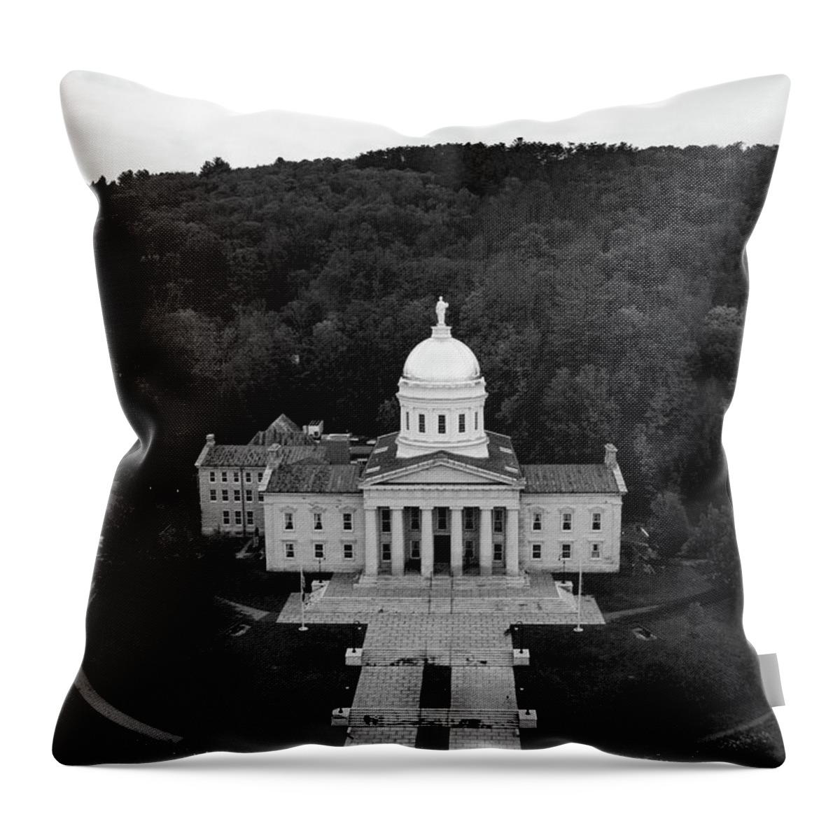 Democrats Throw Pillow featuring the photograph Vermont state capitol building in Montpelier Vermont in black and white by Eldon McGraw