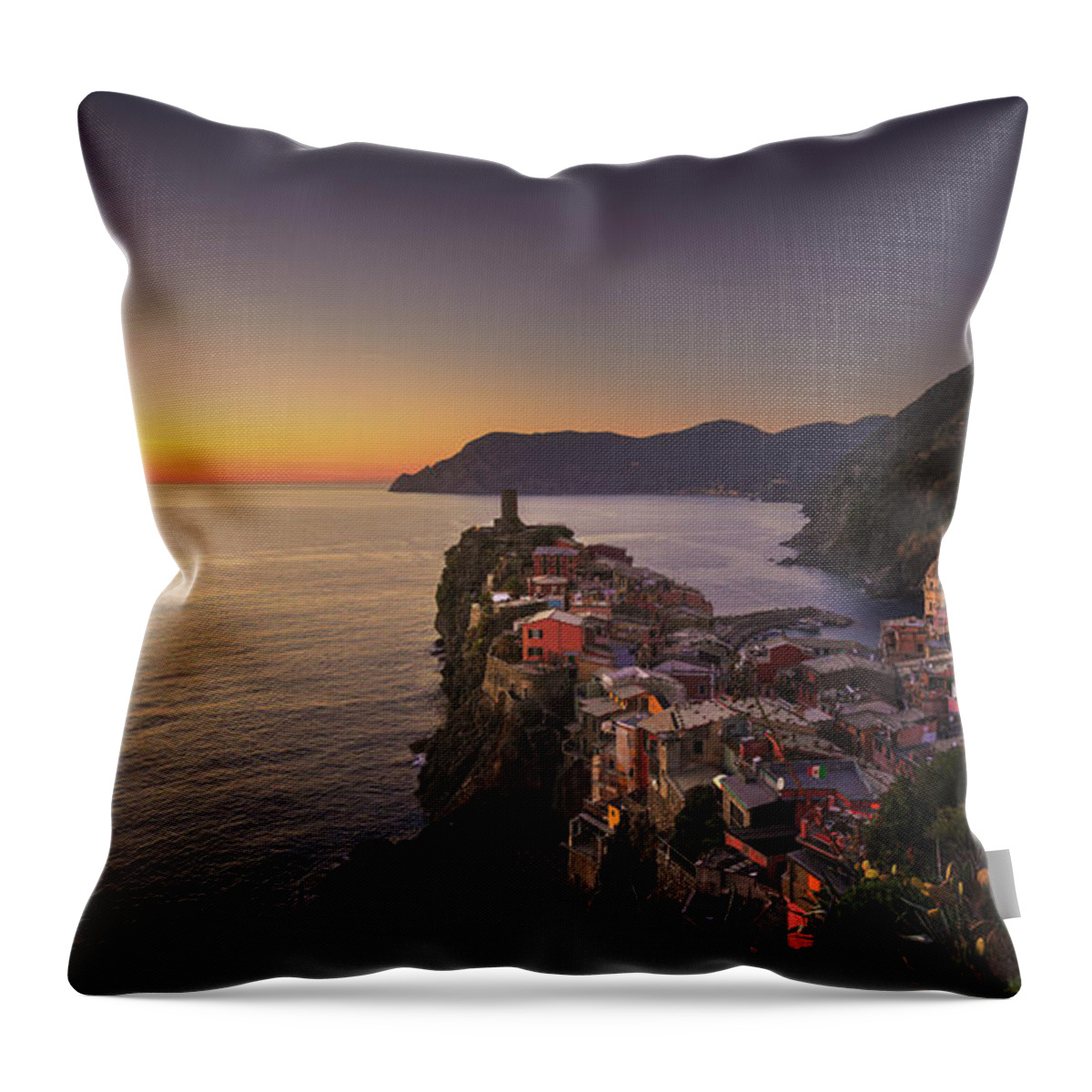 Vernazza Throw Pillow featuring the photograph Vernazza and Setting Sun. Cinque Terre by Stefano Orazzini