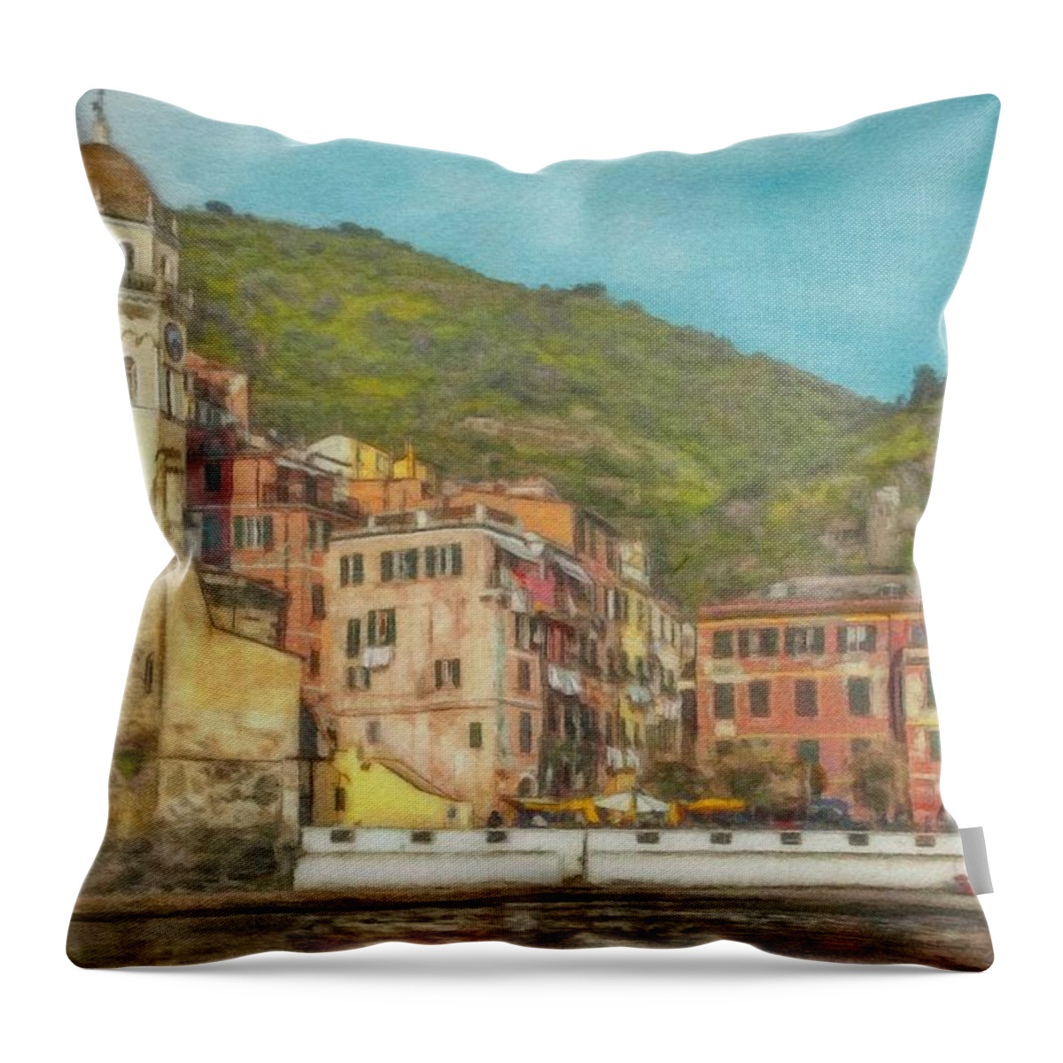 Water Throw Pillow featuring the painting Vernazza Up Close by Jeffrey Kolker