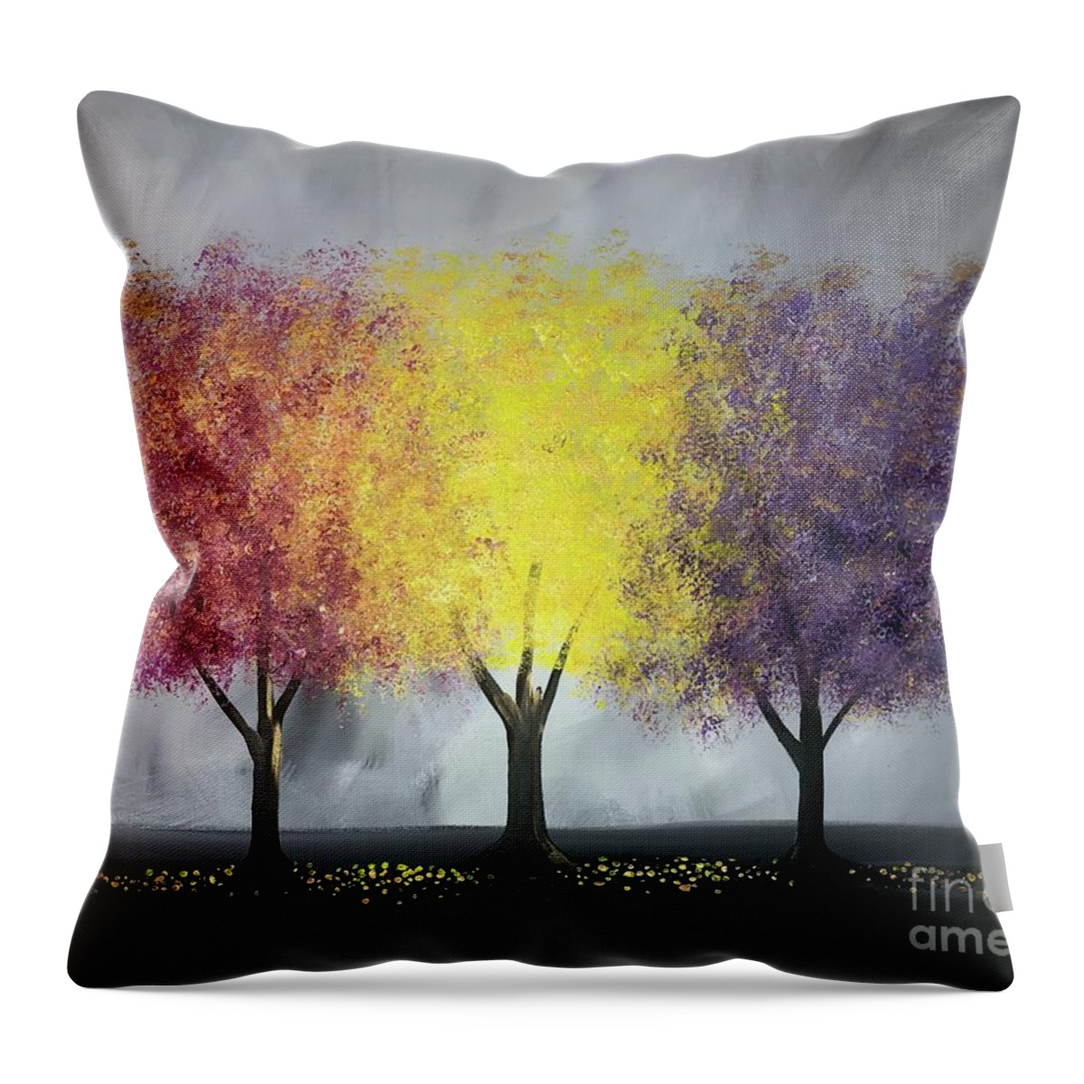 Trees Throw Pillow featuring the painting Vibrant Trio by Stacey Zimmerman