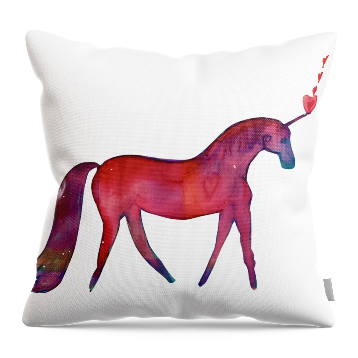 Unicorn Throw Pillow featuring the painting Vibrant Unicorn Heart by Sandy Rakowitz