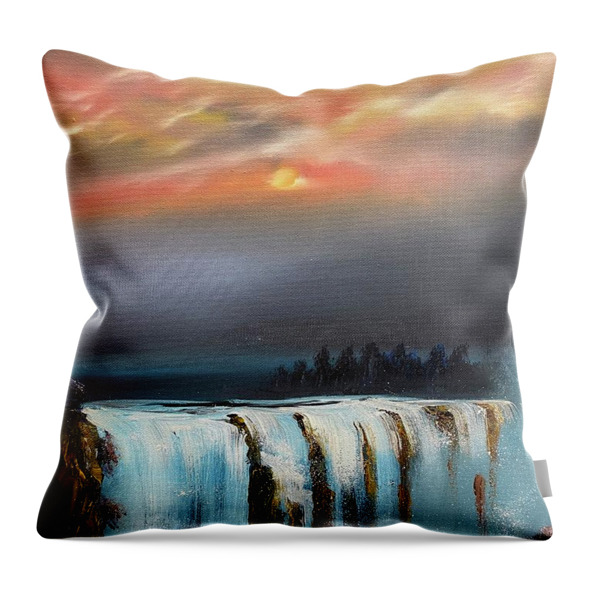 Victoria Falls Throw Pillow featuring the painting Victoria falls at night by Sharron Knight