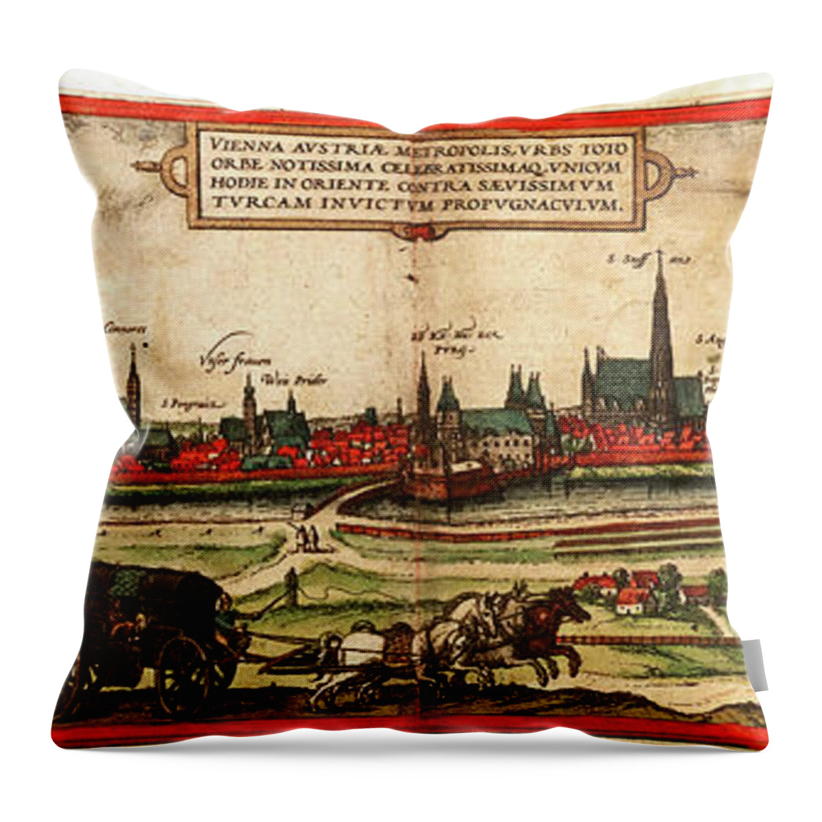 City Throw Pillow featuring the drawing Vienna Austria Wien by Braun Hogenberg
